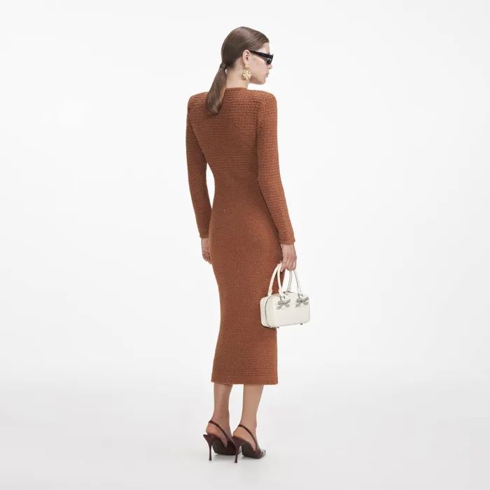 Self Portrait Dresses Women Brown Textured Knit Midi Dress