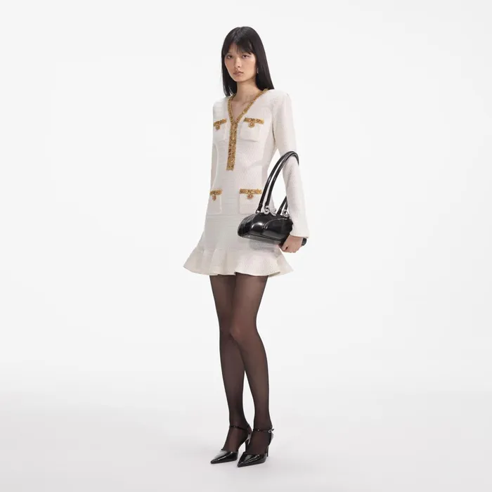 Self Portrait Dresses Women Cream Lurex Knit Mini Dress
