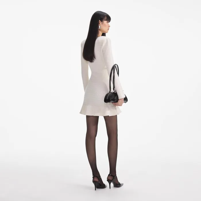 Self Portrait Dresses Women Cream Lurex Knit Mini Dress