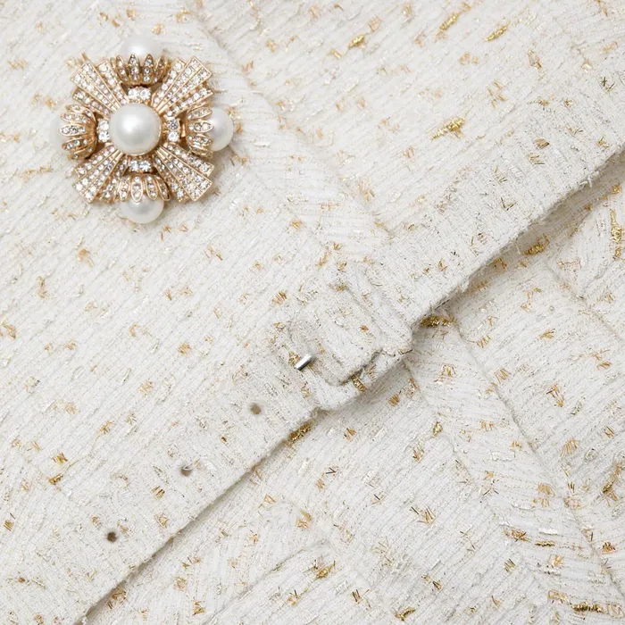 Self Portrait Dresses Women Cream Metallic Boucle Mini Jacket Dress Self Portrait Dresses Women Cream Metallic Boucle Mini Jacket Dress