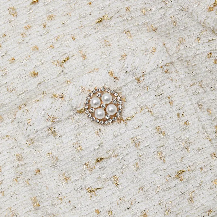 Self Portrait Dresses Women Cream Metallic Boucle Mini Jacket Dress Self Portrait Dresses Women Cream Metallic Boucle Mini Jacket Dress