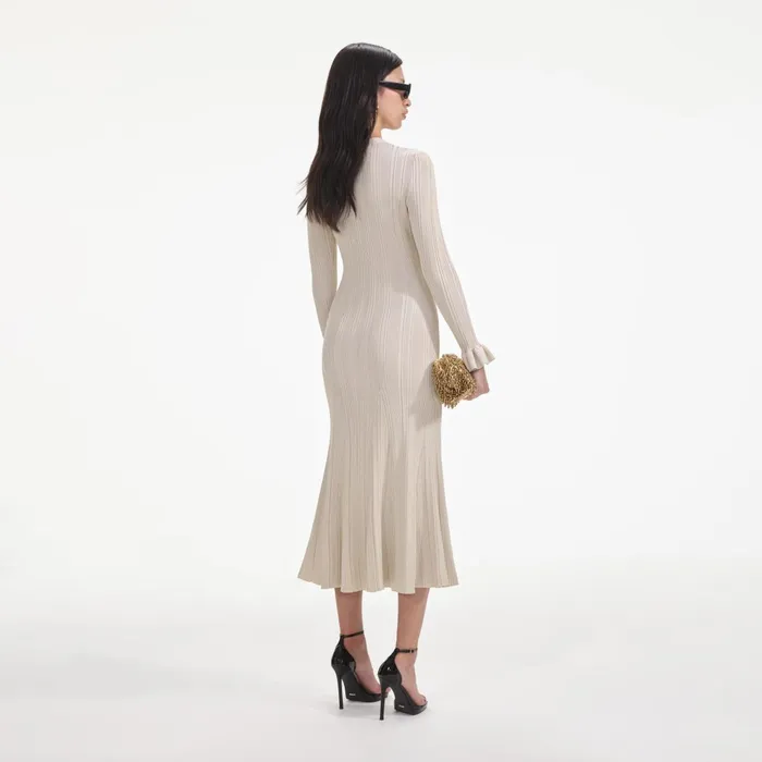 Self Portrait Dresses Women Cream Metallic Ribbed Midi Dress
