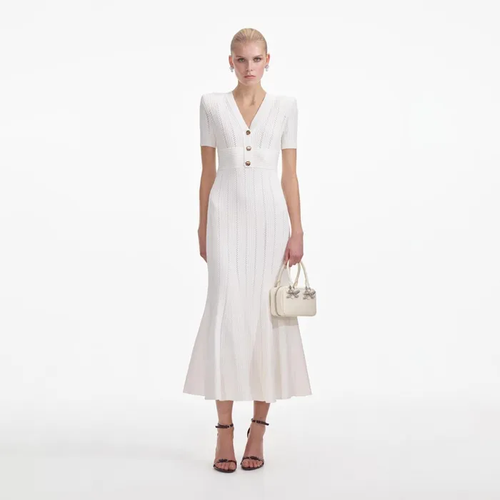 Self Portrait Dresses Women Cream Pointelle Knit Midi Dress Cream