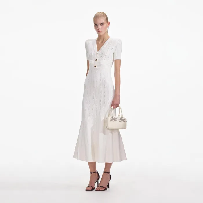 Self Portrait Dresses Women Cream Pointelle Knit Midi Dress Cream