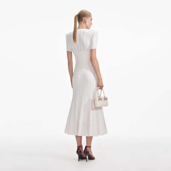 Self Portrait Dresses Women Cream Pointelle Knit Midi Dress Cream