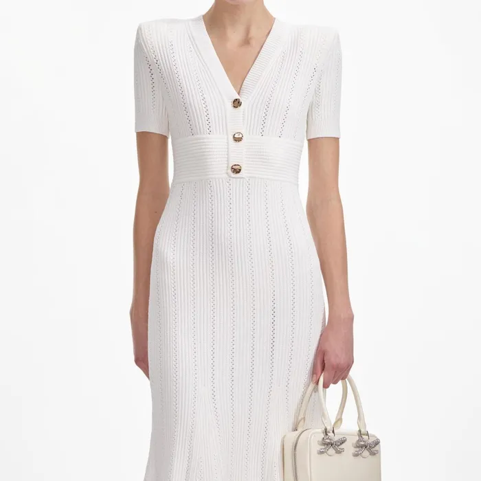 Self Portrait Dresses Women Cream Pointelle Knit Midi Dress Cream