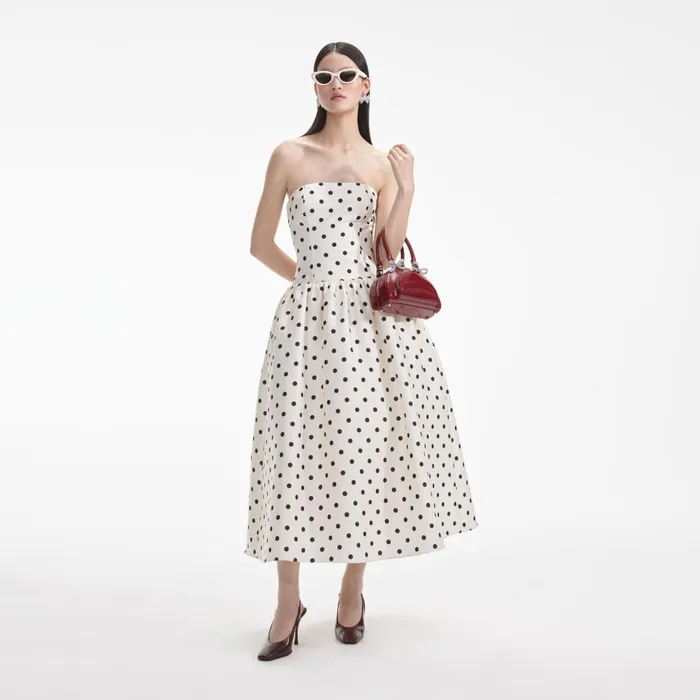 Self Portrait Dresses Women Cream Polka Dot Taffeta Midi Dress