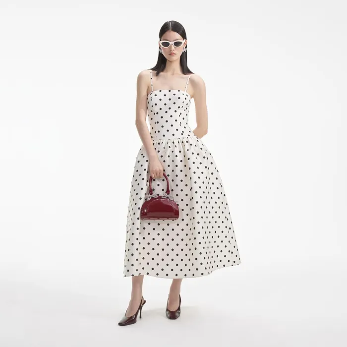 Self Portrait Dresses Women Cream Polka Dot Taffeta Midi Dress