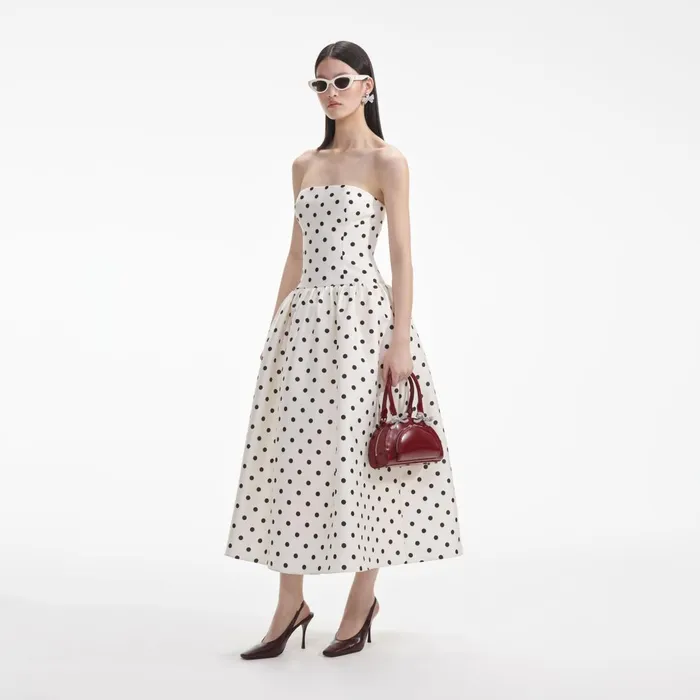 Self Portrait Dresses Women Cream Polka Dot Taffeta Midi Dress