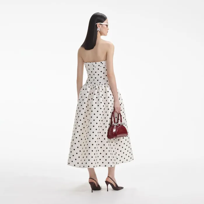 Self Portrait Dresses Women Cream Polka Dot Taffeta Midi Dress