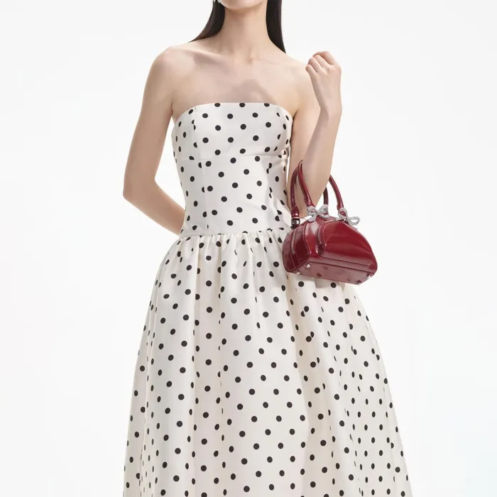 Self Portrait Dresses Women Cream Polka Dot Taffeta Midi Dress