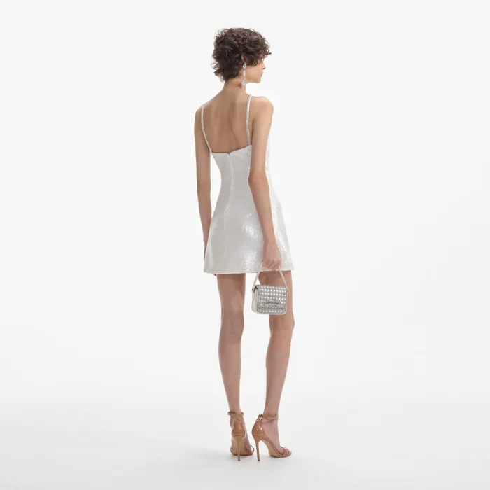 Self Portrait Dresses Women Cream Sequin Halter Mini Dress