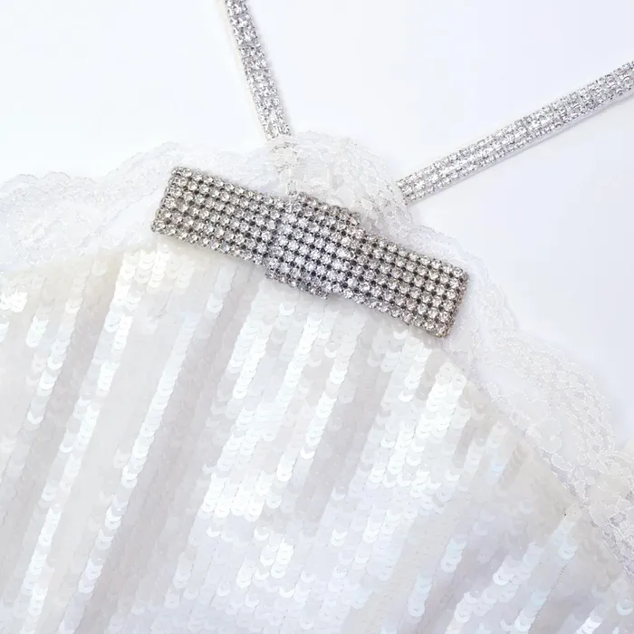 Self Portrait Dresses Women Cream Sequin Halter Mini Dress
