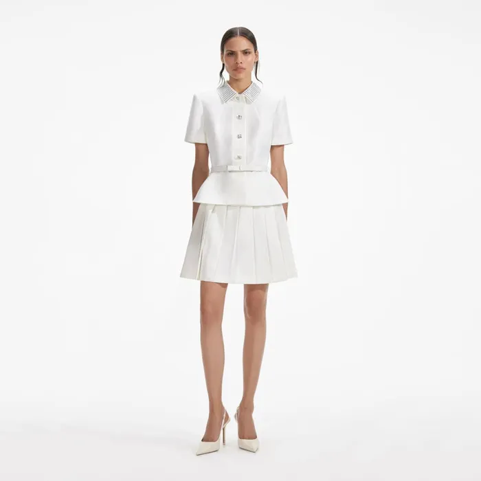 Self Portrait Dresses Women Cream Taffeta Diamante Mini Dress