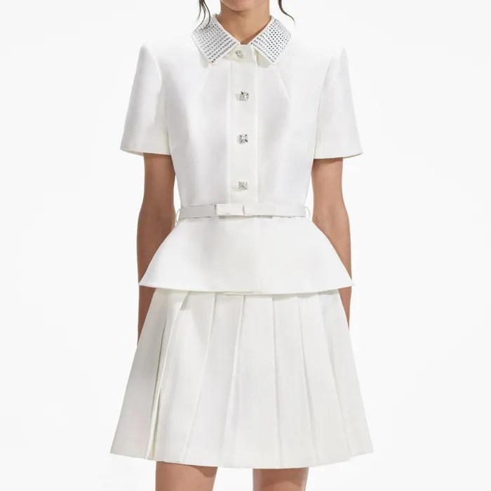 Self Portrait Dresses Women Cream Taffeta Diamante Mini Dress