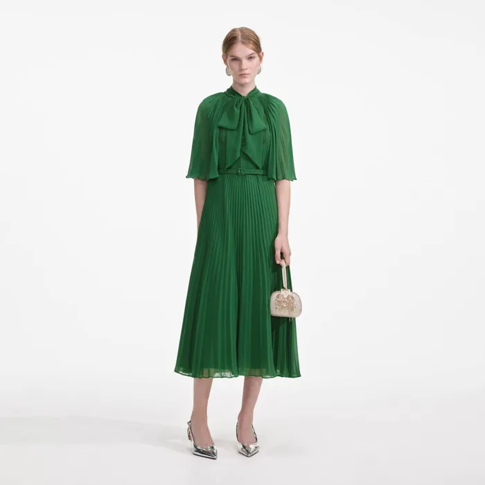 Self Portrait Dresses Women Green Chiffon Cape Midi Dress Green