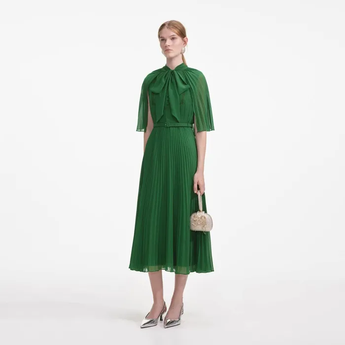 Self Portrait Dresses Women Green Chiffon Cape Midi Dress Green
