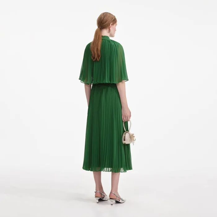 Self Portrait Dresses Women Green Chiffon Cape Midi Dress Green