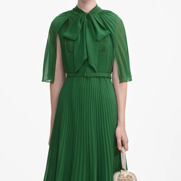 Self Portrait Dresses Women Green Chiffon Cape Midi Dress Green