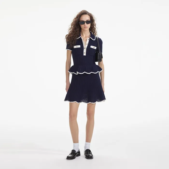 Self Portrait Dresses Women Navy Crochet Flared Mini Dress