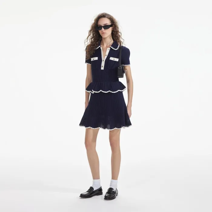Self Portrait Dresses Women Navy Crochet Flared Mini Dress