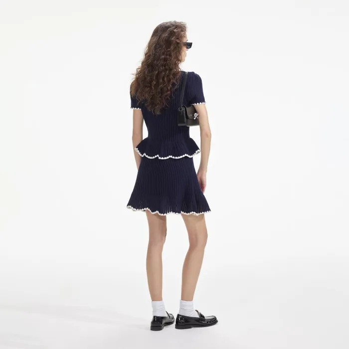Self Portrait Dresses Women Navy Crochet Flared Mini Dress