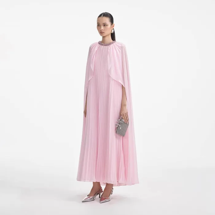 Self Portrait Dresses Women Pink Chiffon Cape Midi Dress Pink