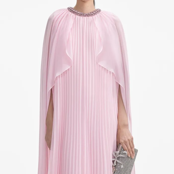 Self Portrait Dresses Women Pink Chiffon Cape Midi Dress Pink