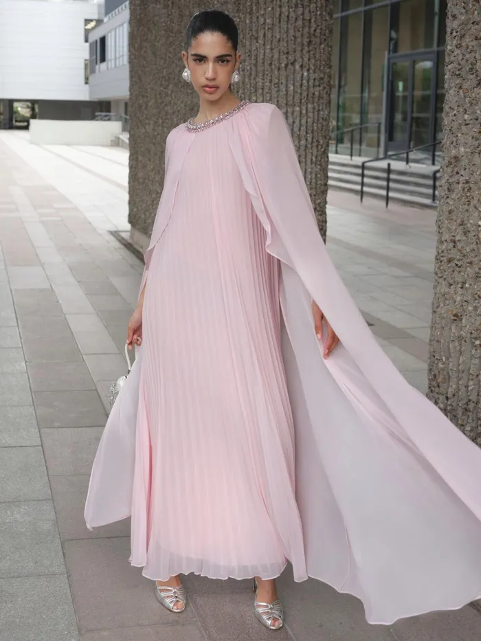 Self Portrait Dresses Women Pink Chiffon Cape Midi Dress Pink
