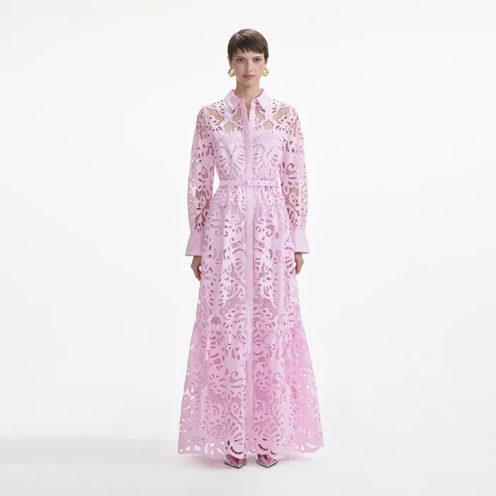 Self Portrait Dresses Women Pink Cotton Lace Maxi Dress