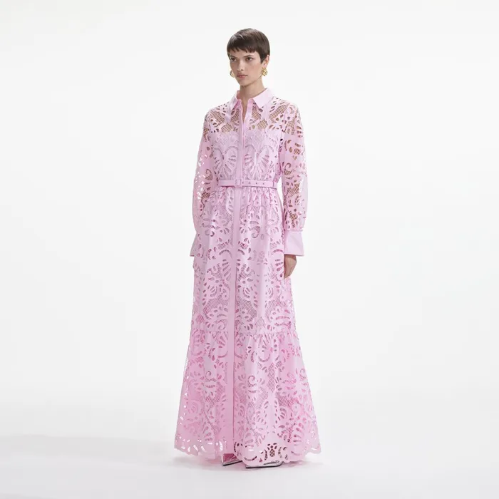 Self Portrait Dresses Women Pink Cotton Lace Maxi Dress