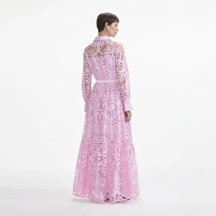 Self Portrait Dresses Women Pink Cotton Lace Maxi Dress