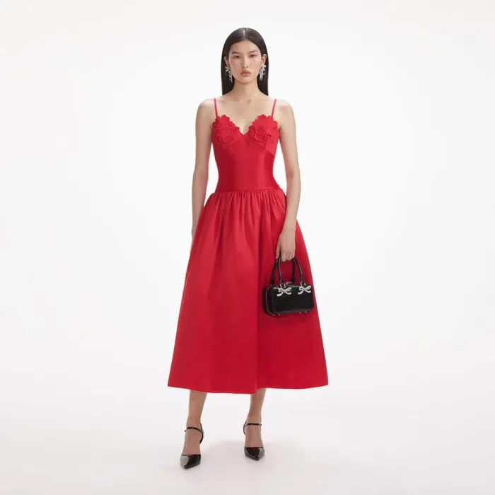 Self Portrait Dresses Women Red Taffeta Midi Dress