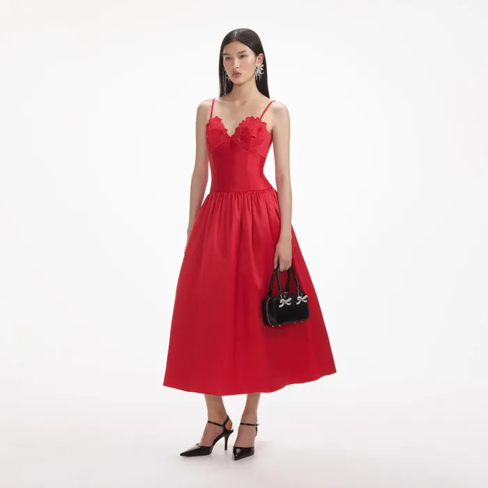 Self Portrait Dresses Women Red Taffeta Midi Dress