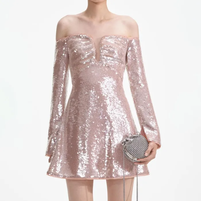 Self Portrait Dresses Women Sequin Off Shoulder Mini Dress