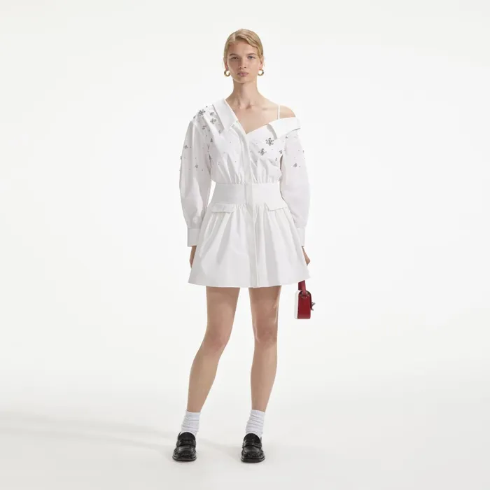 Self Portrait Dresses Women White Cotton Embellished Mini Dress