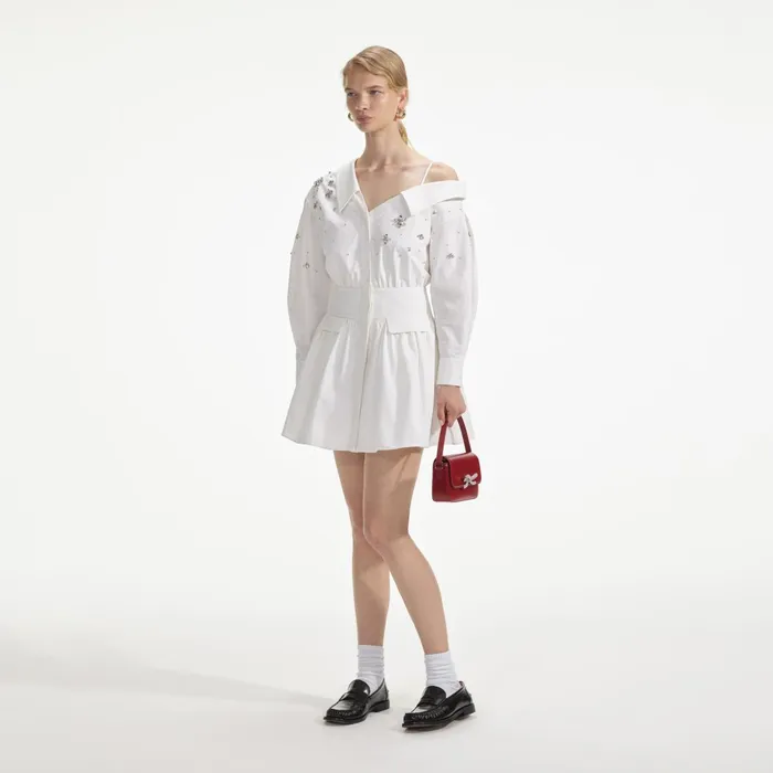 Self Portrait Dresses Women White Cotton Embellished Mini Dress Self Portrait Dresses Women White Cotton Embellished Mini Dress