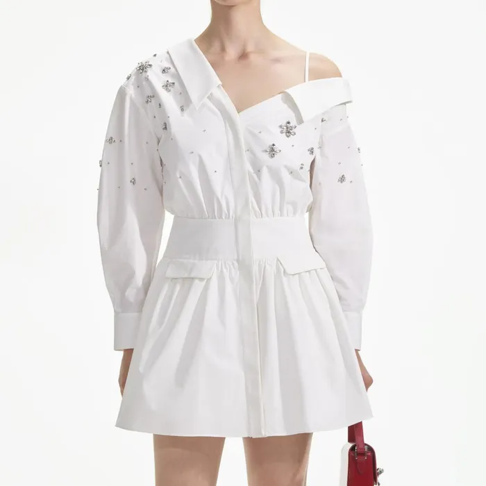 Self Portrait Dresses Women White Cotton Embellished Mini Dress Self Portrait Dresses Women White Cotton Embellished Mini Dress