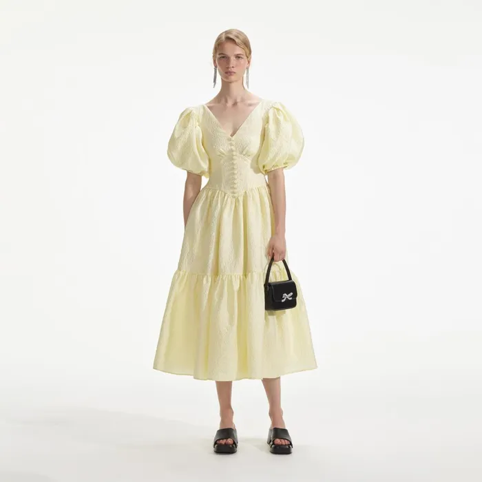 Self Portrait Dresses Women Yellow Jacquard Midi Dress