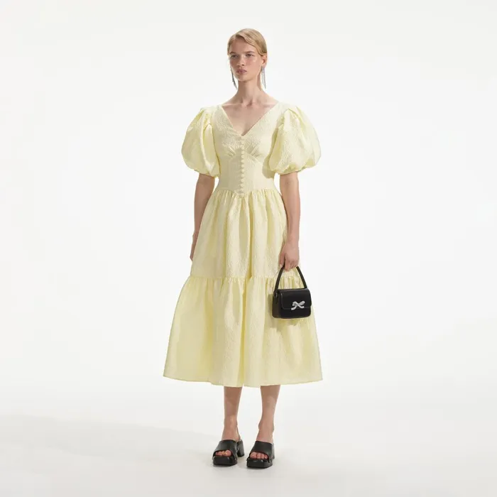 Self Portrait Dresses Women Yellow Jacquard Midi Dress Self Portrait Dresses Women Yellow Jacquard Midi Dress