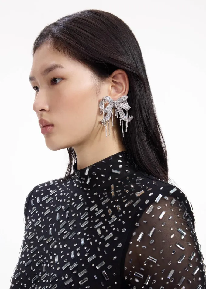 Self Portrait Jewellery Women Crystal Embellished Bow Earrings