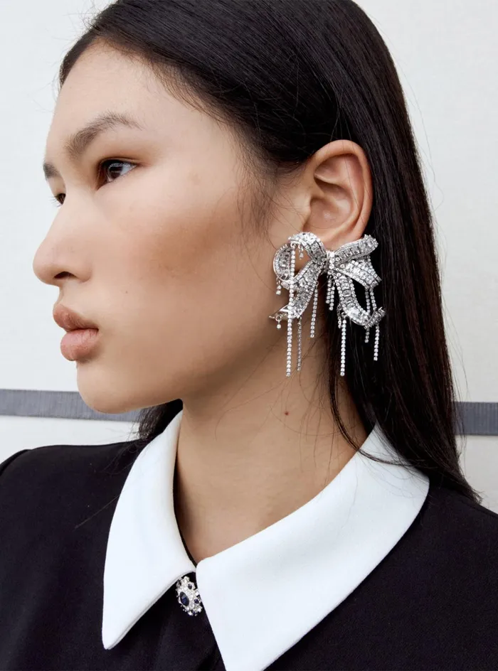 Self Portrait Jewellery Women Crystal Embellished Bow Earrings