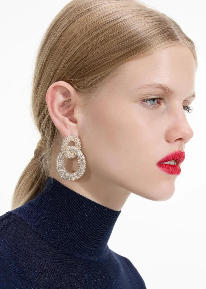 Self Portrait Jewellery Women Gold Crystal Link Earrings