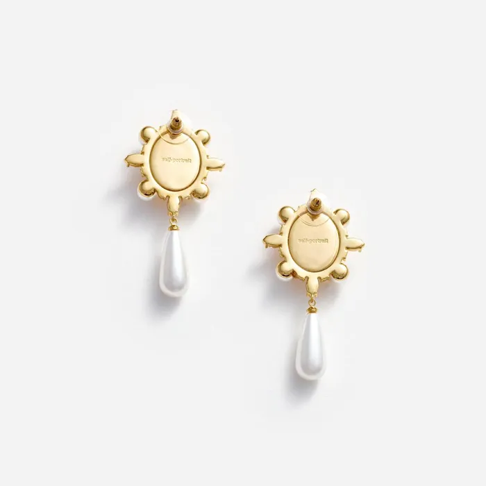 Self Portrait Jewellery Women Gold Pearl Droplet Earrings