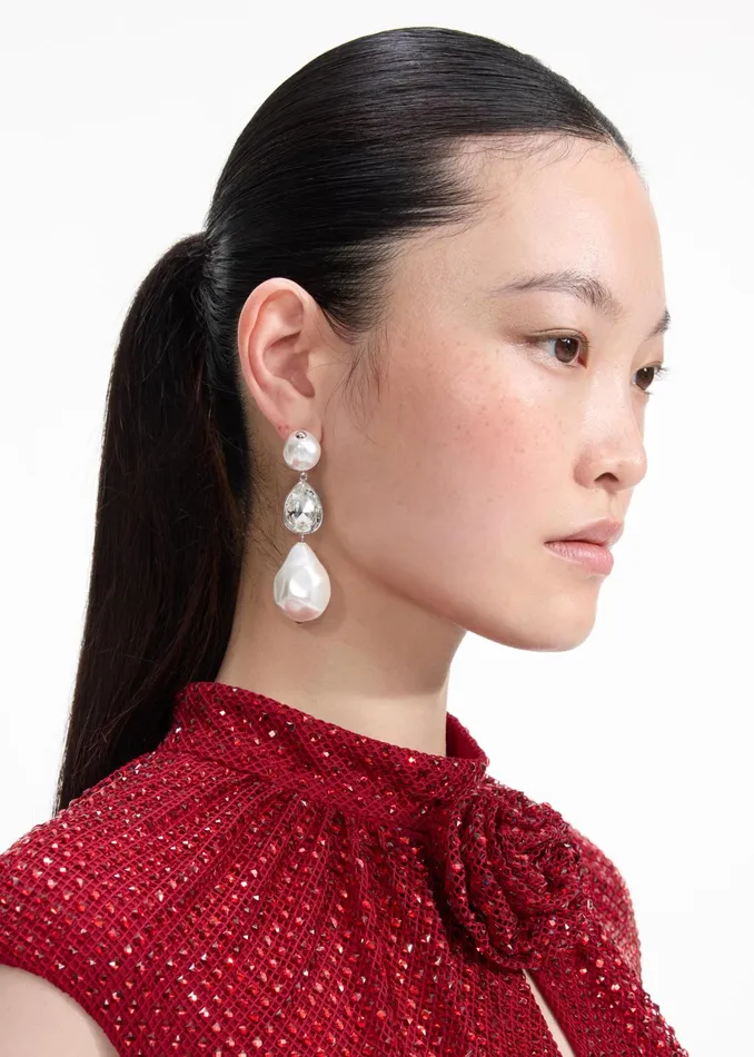 Self Portrait Jewellery Women Pearl Crystal Droplet Earrings