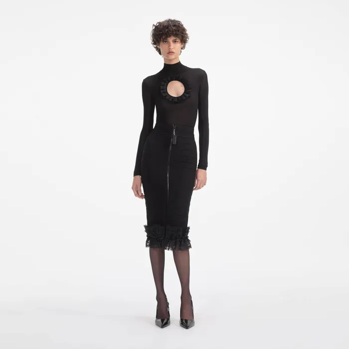 Self Portrait Knitwear Women Black Knit Cut Out Bodysuit Black