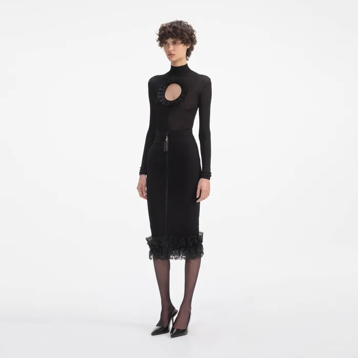Self Portrait Knitwear Women Black Knit Cut Out Bodysuit Black