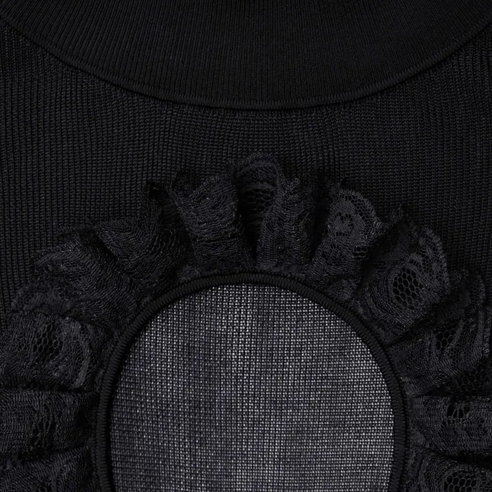 Self Portrait Knitwear Women Black Knit Cut Out Bodysuit Black