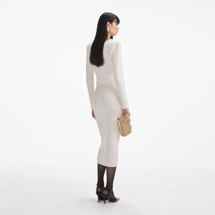 Self Portrait Knitwear Women Cream Lurex Knit Midi Skirt
