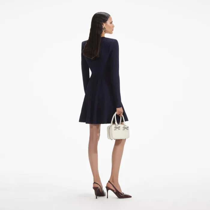 Self Portrait Knitwear Women Navy Pointelle Knit Mini Dress
